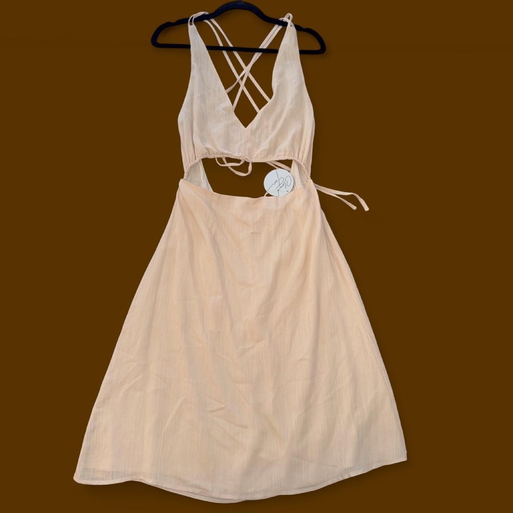 Cloud Ten Cream Cutout Strappy Midi Dress Size L NWT